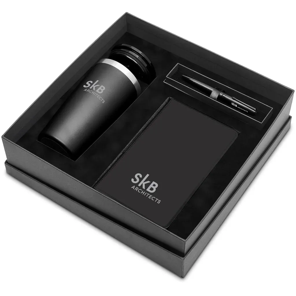 Kit corporativo con termo, libreta y pluma personalizados