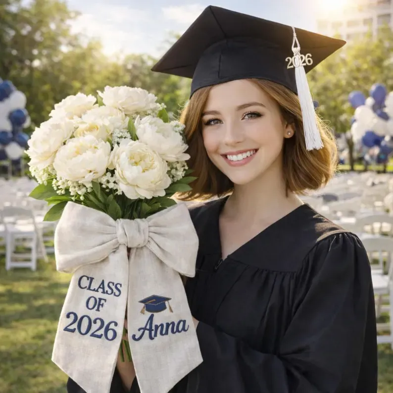 Graduada con ramo personalizado con nombre y generación